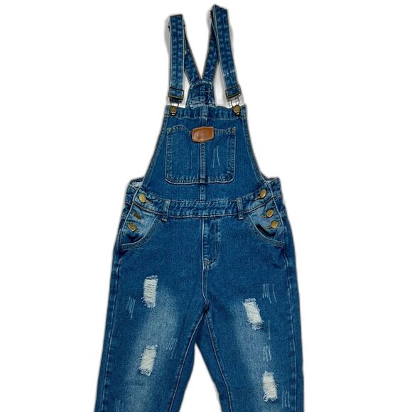 Women's Adjustable Strap Ripped Denim Overalls Size XS (0-2) - Picture 2 of 6